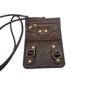 Brown Faux Leather Mini Crossbody Phone Wallet Bag